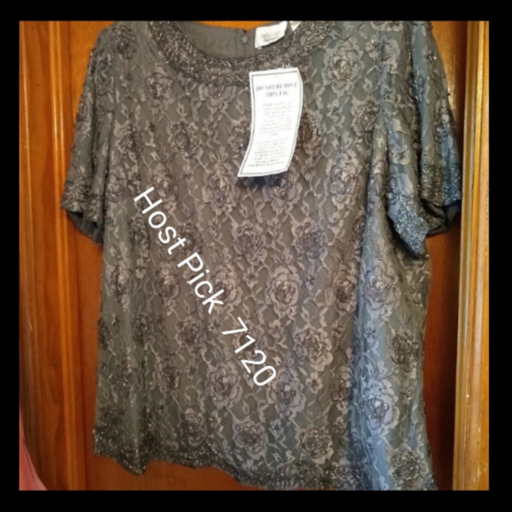 💛HP💙 VTG Grey Beaded Evening Top  by Candlelight & Champayne NWOT